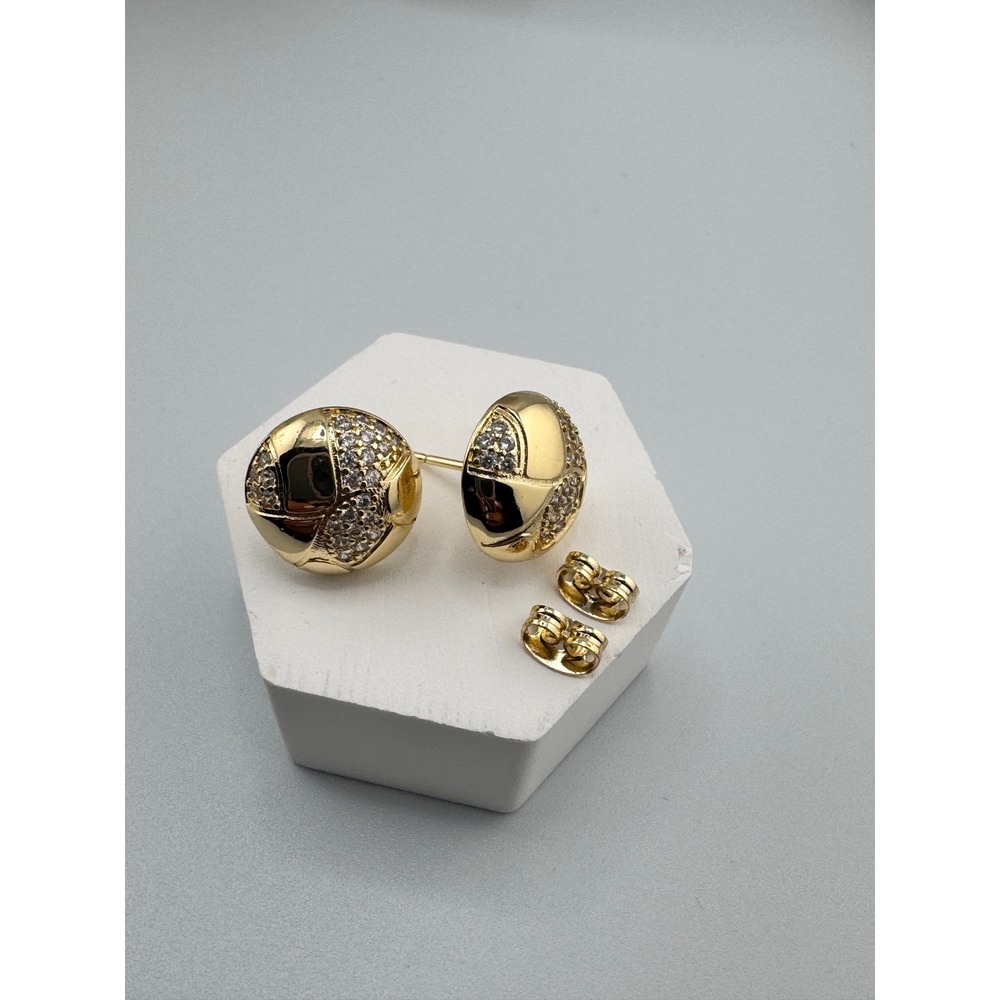 14K‎ Gold Plated Pave Cubic Zirconia Geometric Dome Button Stud Earrings New